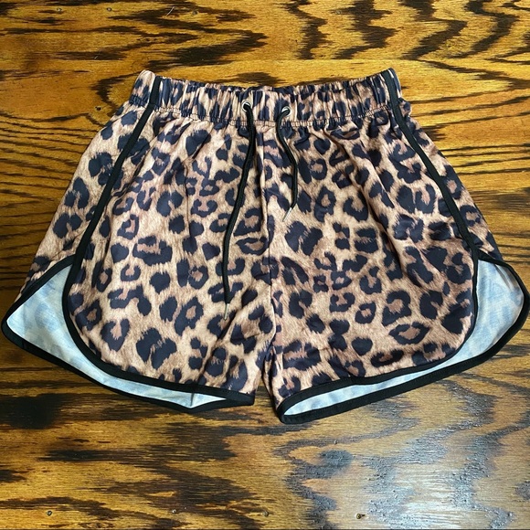 Leopard Print Drawstring Track Shorts - Picture 2 of 5